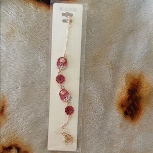 Gold-Tone Pink Floral Bracelet